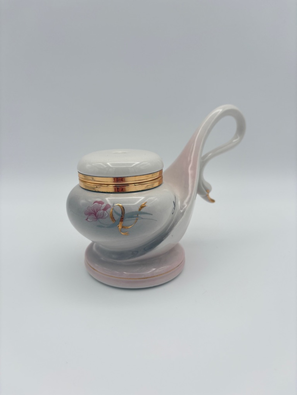 Capodimonte Minervini Swan Trinket Box Italy Floral Gold Hinged Large